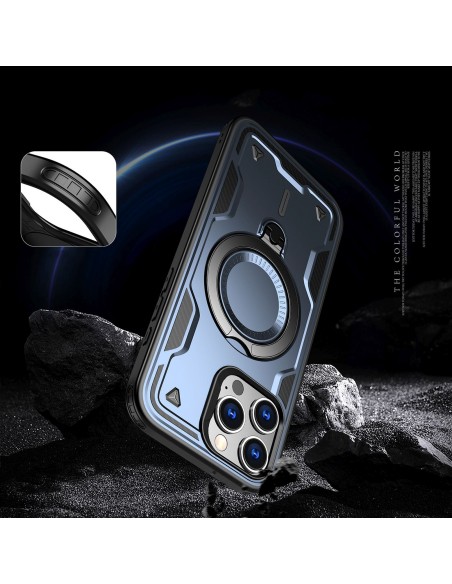 
„iPhone 16 Pro Max Hybrid Armor“ madingas dėklas su „MagSafe“ apsauga – mėlynas
