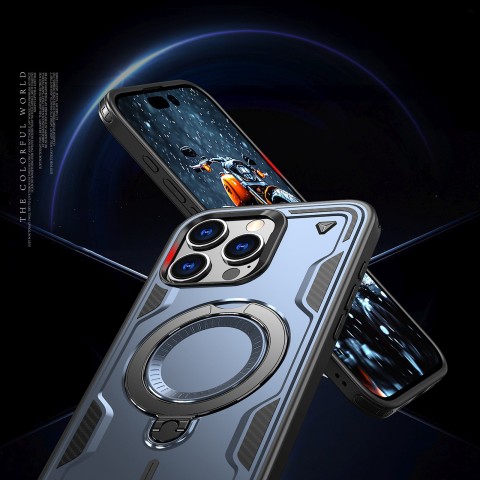 
„iPhone 16 Pro Max Hybrid Armor“ madingas dėklas su „MagSafe“ apsauga – mėlynas
