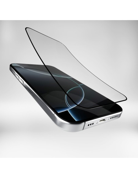 
Hibridinis stiklas su juodu rėmeliu, skirtas „iPhone 16 Pro Max Flexible Glass D3O“.

