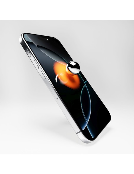 
Hibridinis stiklas su juodu rėmeliu, skirtas „iPhone 16 Pro Max Flexible Glass D3O“.
