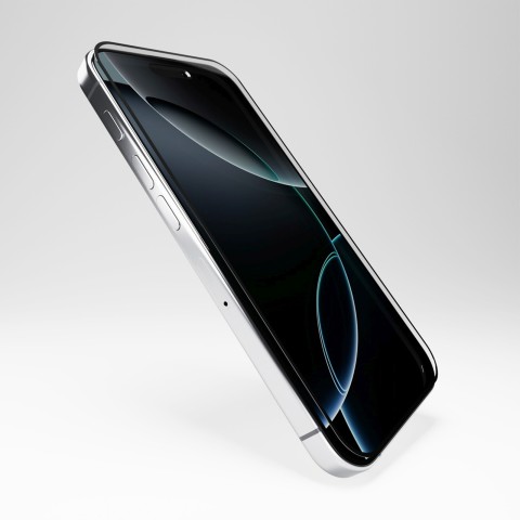 
Hibridinis stiklas su juodu rėmeliu, skirtas „iPhone 16 Pro Max Flexible Glass D3O“.
