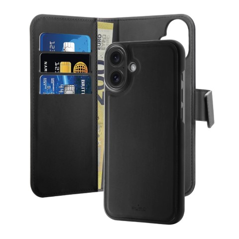 
2 viename PU odos dėklas su atvartu ir dėklu, skirtas „iPhone 16“ su nuimamu „MagSafe“ dėklu – juodas

