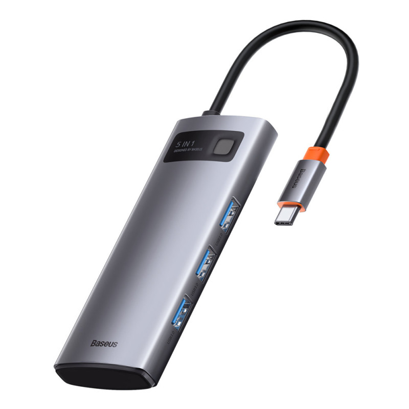 Daugiafunkcis USB HUB 5in1 USB-C PD 100W HDMI pilka
