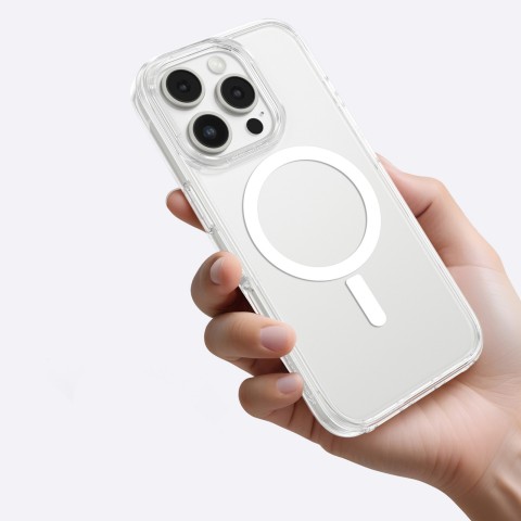 
Silikoninis dėklas su magnetiniu žiedu, skirtas „iPhone 16 Pro“ – skaidrus
