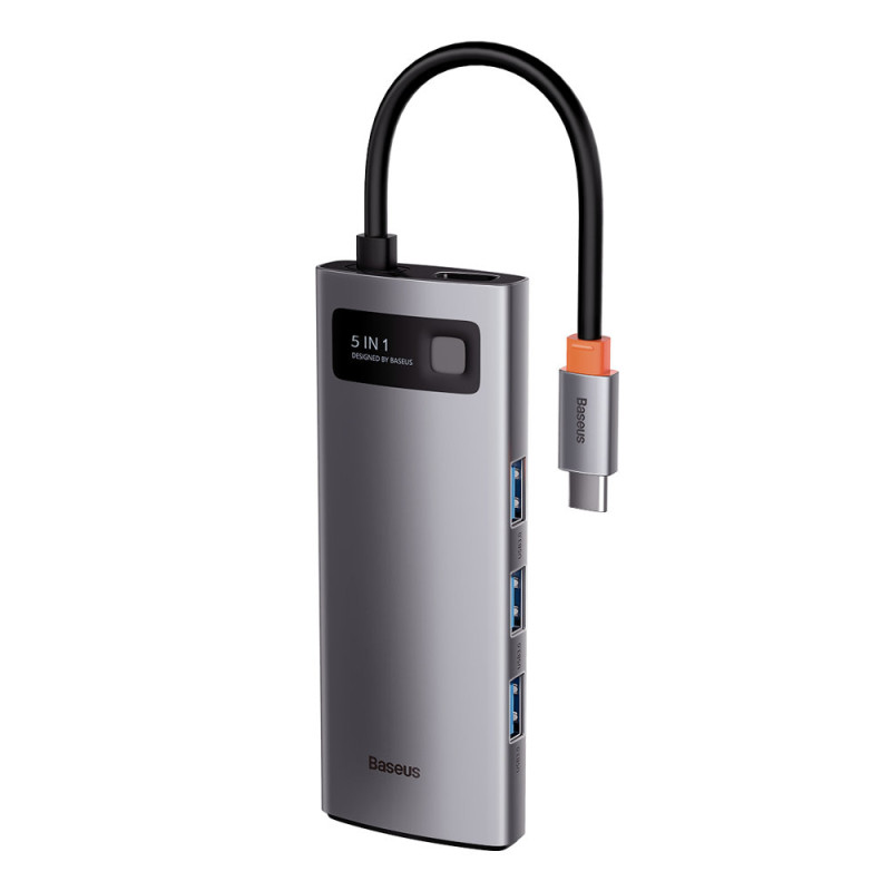 Daugiafunkcis USB HUB 5in1 USB-C PD 100W HDMI pilka