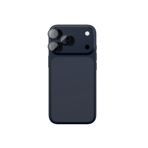 
iPhone 17 Pro / Pro Max kameros stiklas su mėlynu aliuminio rėmeliu ir objektyvo stiklu
