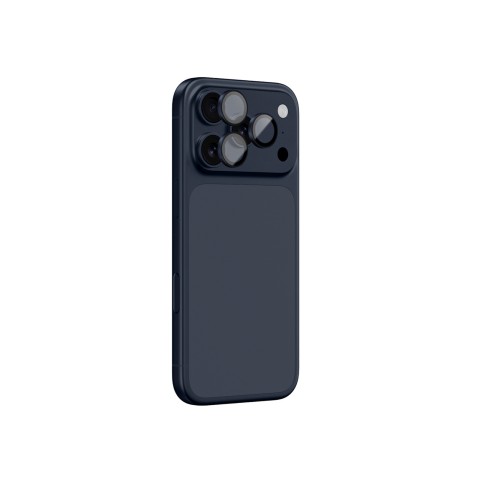 
iPhone 17 Pro / Pro Max kameros stiklas su mėlynu aliuminio rėmeliu ir objektyvo stiklu
