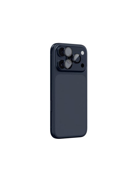 
iPhone 17 Pro / Pro Max kameros stiklas su mėlynu aliuminio rėmeliu ir objektyvo stiklu
