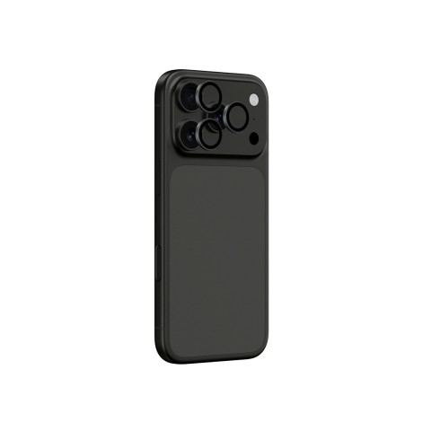 
iPhone 17 Pro / Pro Max kameros stiklas su pilku aliuminio rėmeliu ir objektyvo stiklu
