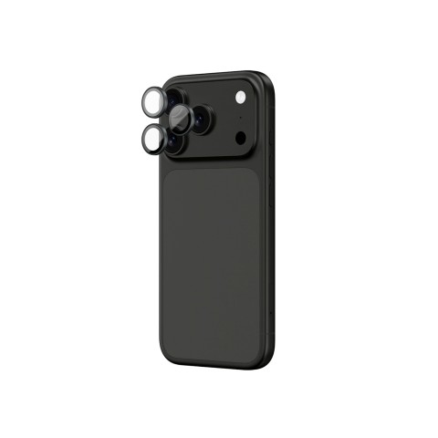 
iPhone 17 Pro / Pro Max kameros stiklas su pilku aliuminio rėmeliu ir objektyvo stiklu
