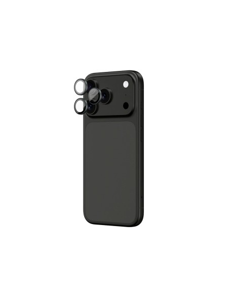 
iPhone 17 Pro / Pro Max kameros stiklas su pilku aliuminio rėmeliu ir objektyvo stiklu
