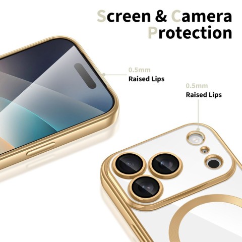 
„iPhone 17 Pro MagFlex MagSafe“ dėklas – permatomo aukso spalvos
