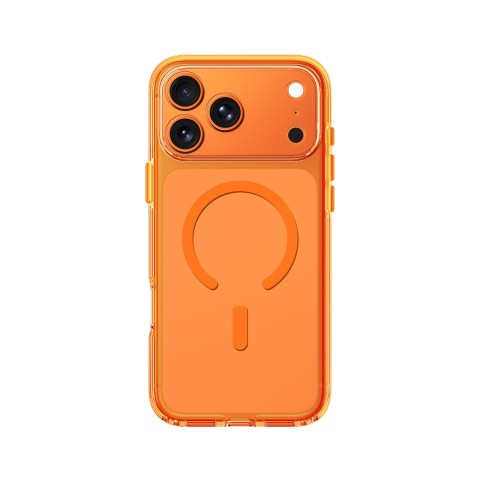 
„iPhone 17 Pro“ minimalaus stiklo dėklas su magnetiniu objektyvu – oranžinis
