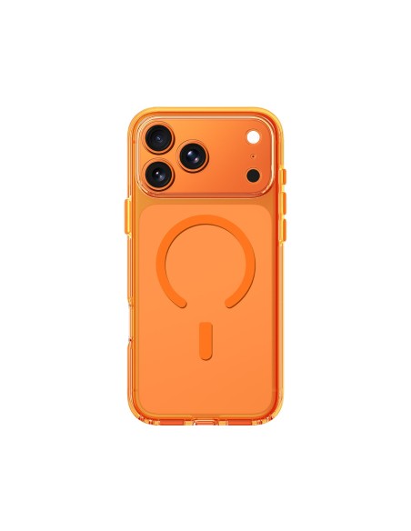 
„iPhone 17 Pro“ minimalaus stiklo dėklas su magnetiniu objektyvu – oranžinis

