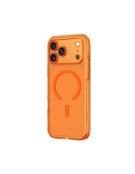 
„iPhone 17 Pro“ minimalaus stiklo dėklas su magnetiniu objektyvu – oranžinis
