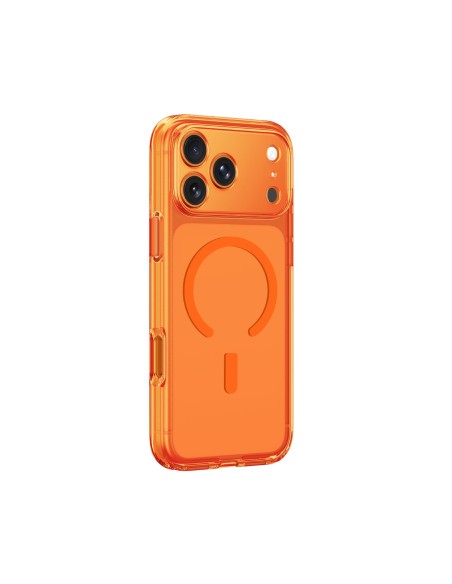 
„iPhone 17 Pro“ minimalaus stiklo dėklas su magnetiniu objektyvu – oranžinis
