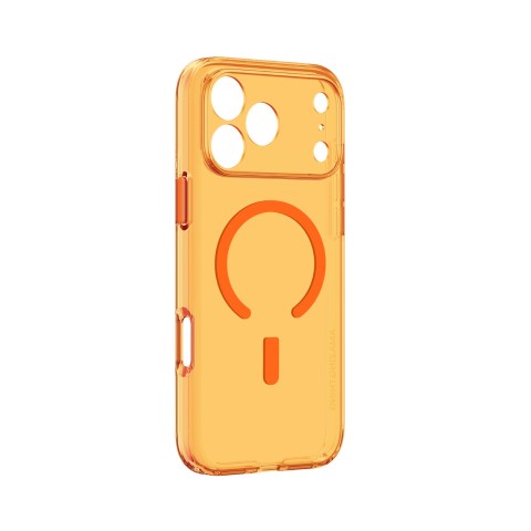 
„iPhone 17 Pro“ minimalaus stiklo dėklas su magnetiniu objektyvu – oranžinis
