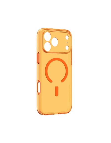 
„iPhone 17 Pro“ minimalaus stiklo dėklas su magnetiniu objektyvu – oranžinis
