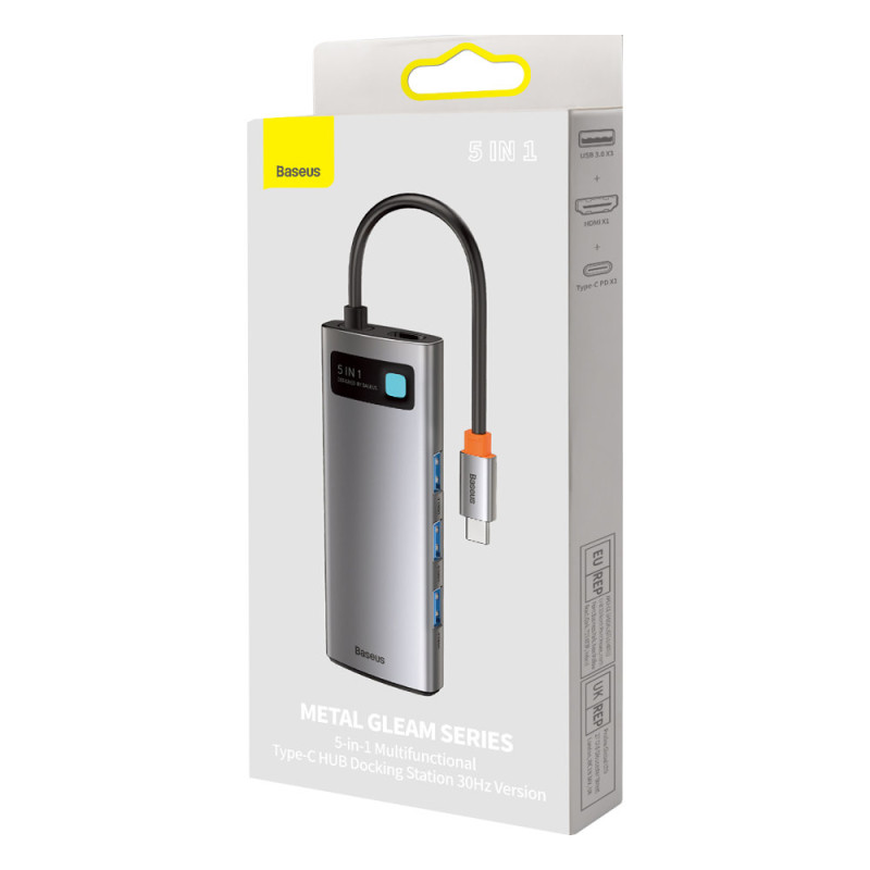 Daugiafunkcis USB HUB 5in1 USB-C PD 100W HDMI pilka