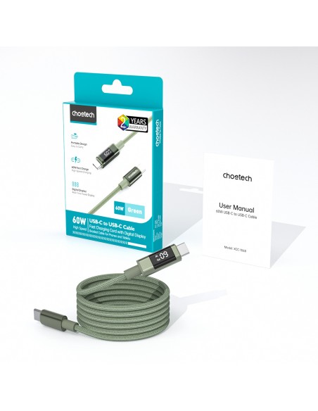 
USB-C laidas su ekranu PD 60W 1.2m - žalias
