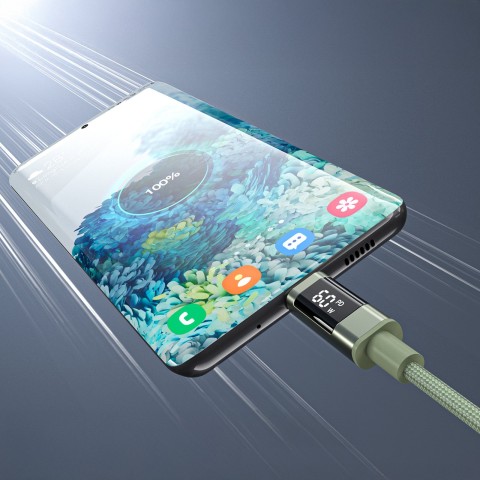 
USB-C laidas su ekranu PD 60W 1.2m - žalias
