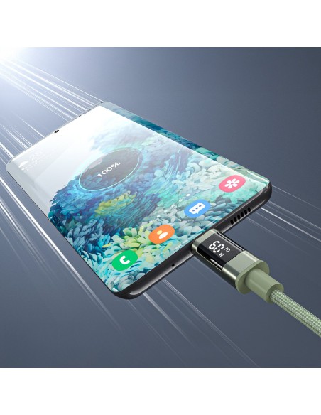 
USB-C laidas su ekranu PD 60W 1.2m - žalias
