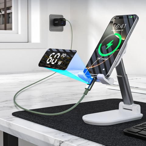
USB-C laidas su ekranu PD 60W 1.2m - žalias
