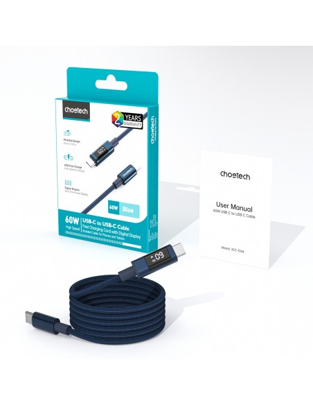 
USB-C laidas su ekranu PD 60W 1.2m - mėlynas
