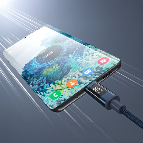 
USB-C laidas su ekranu PD 60W 1.2m - mėlynas
