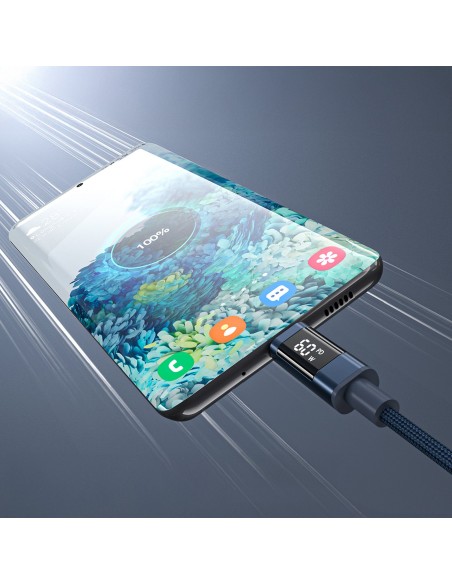 
USB-C laidas su ekranu PD 60W 1.2m - mėlynas
