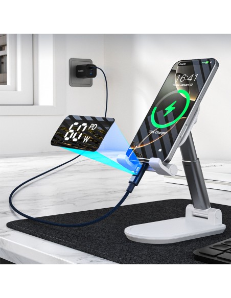 
USB-C laidas su ekranu PD 60W 1.2m - mėlynas
