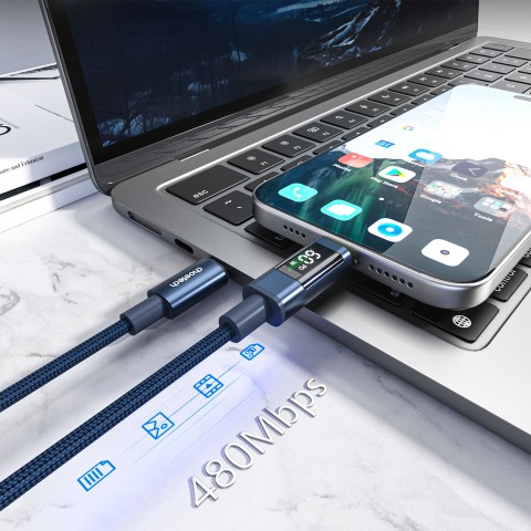 
USB-C laidas su ekranu PD 60W 1.2m - mėlynas
