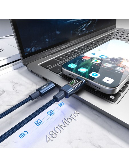 
USB-C laidas su ekranu PD 60W 1.2m - mėlynas
