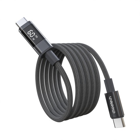 
USB-C laidas su ekranu PD 60W 1.2m - juodas
