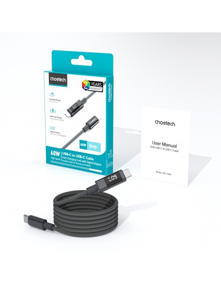
USB-C laidas su ekranu PD 60W 1.2m - juodas
