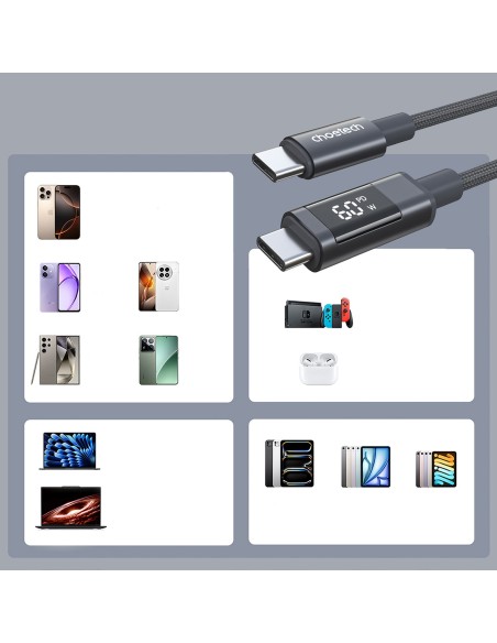 
USB-C laidas su ekranu PD 60W 1.2m - juodas
