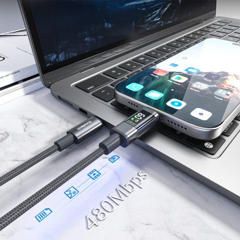 
USB-C laidas su ekranu PD 60W 1.2m - juodas
