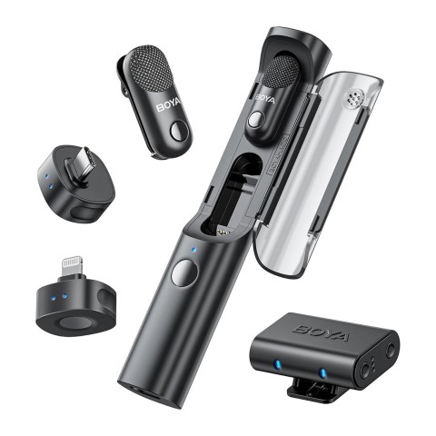 
4 viename 2,4 GHz USB-C belaidžių mikrofonų rinkinys MAGIC-02 - juodas
