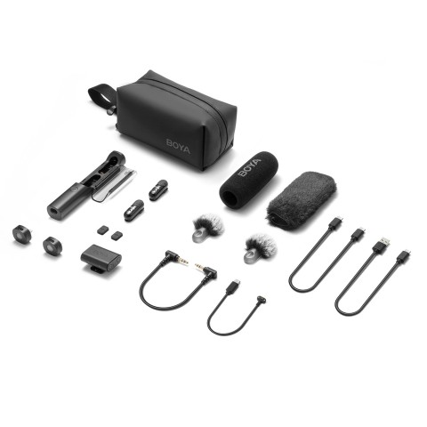 
4 viename 2,4 GHz USB-C belaidžių mikrofonų rinkinys MAGIC-02 - juodas
