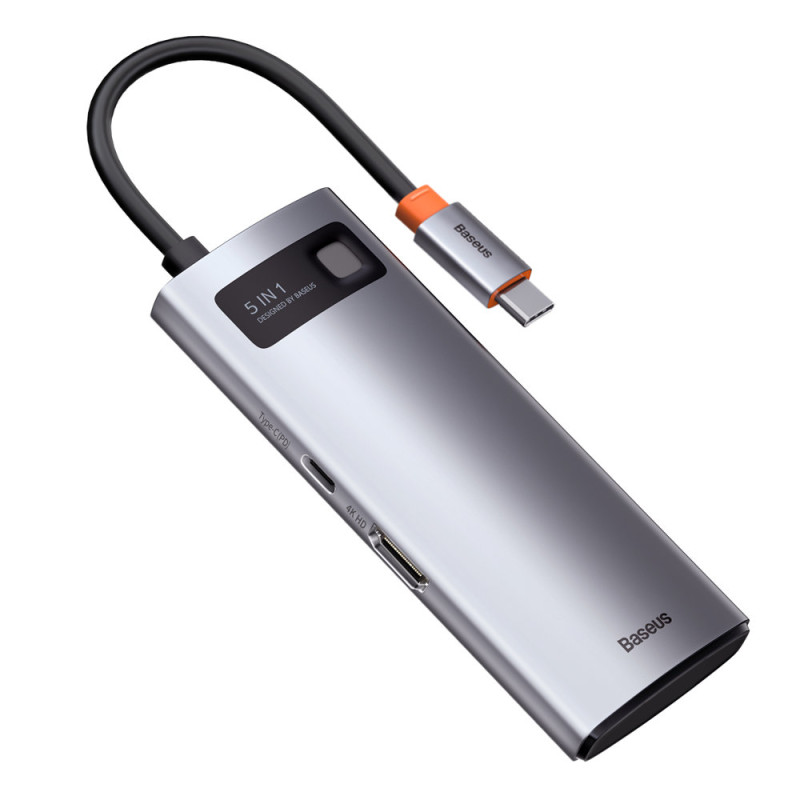 Daugiafunkcis USB HUB 5in1 USB-C PD 100W HDMI pilka