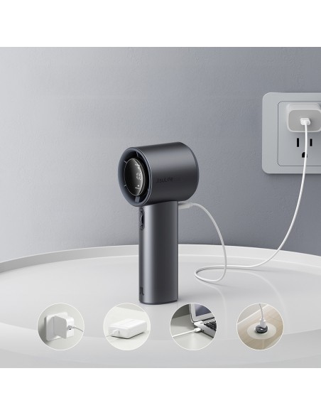 
Mini nešiojamas metalinis ventiliatorius su 5000mAh USB-C LED įkrovikliu – tamsiai pilkas
