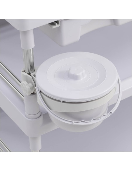 Medicininis laboratorinis vežimėlis su 3 lentynomis, 2 stalčiais, krepšeliu Medicininis laboratorinis vežimėlis su 3 lentynomis, 2 stalčiais, krepšeliu