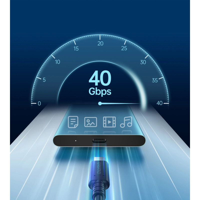 USB-C laidas USB 4 Gen3 100W 40Gbps 8K 0,8m juodas