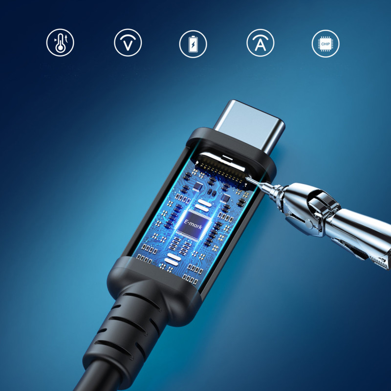 USB-C laidas USB 4 Gen3 100W 40Gbps 8K 0,8m juodas