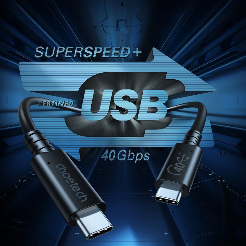 USB-C laidas USB 4 Gen3 100W 40Gbps 8K 0,8m juodas