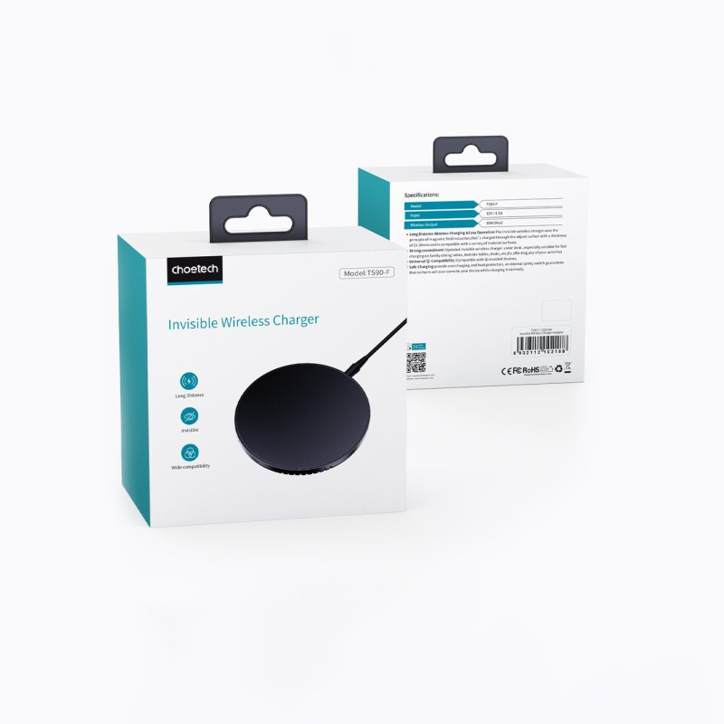 10W po stalviršis indukcinis įkroviklis + EU pakrovėjas su maitinimo laidu juodas