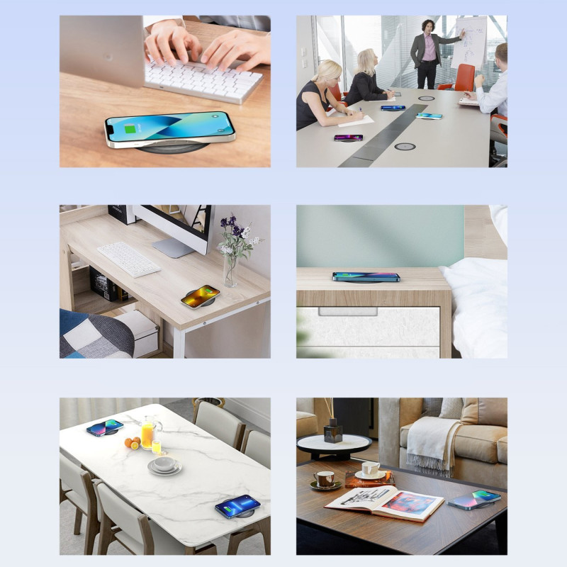 10W po stalviršis indukcinis įkroviklis + EU pakrovėjas su maitinimo laidu juodas