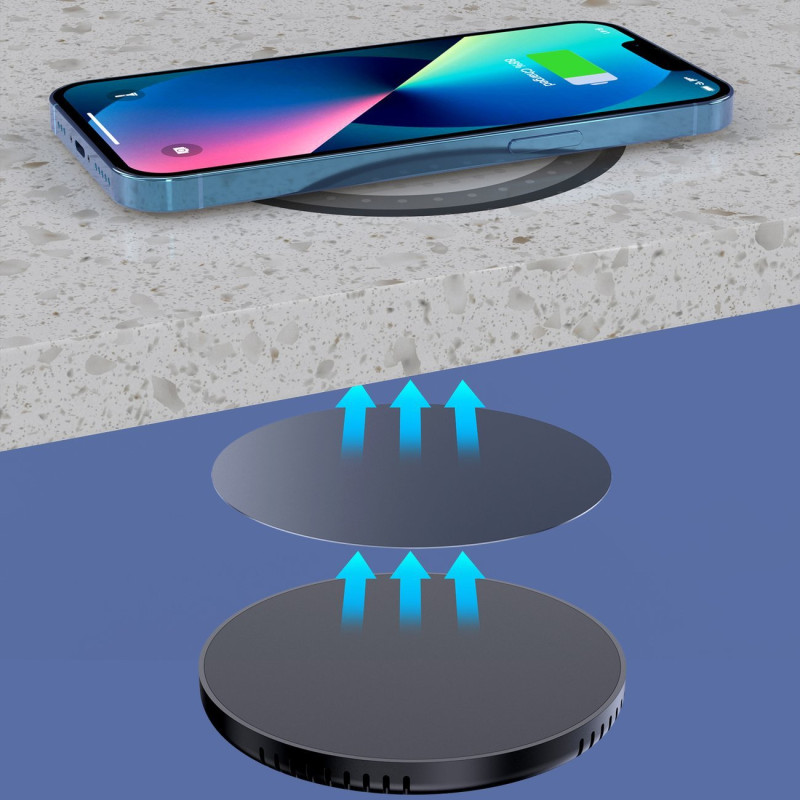 10W po stalviršis indukcinis įkroviklis + EU pakrovėjas su maitinimo laidu juodas