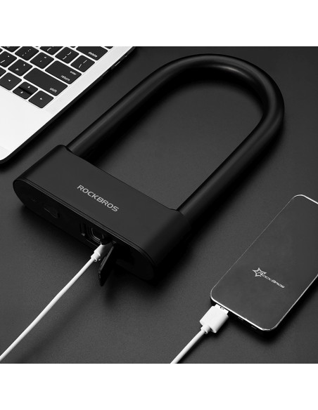 
Išmanioji dviračio spyna su pirštų atspaudų skaitytuvu ir „Bluetooth“ – juoda
