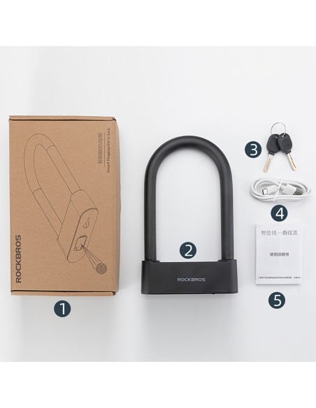 
Išmanioji dviračio spyna su pirštų atspaudų skaitytuvu ir „Bluetooth“ – juoda
